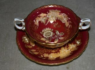 BEST SET OF 4 WEDGWOOD RUBY TONQUIN CREAM SOUP BOWLS W/SAUCERS 4