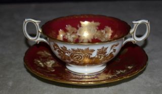 BEST SET OF 4 WEDGWOOD RUBY TONQUIN CREAM SOUP BOWLS W/SAUCERS 5