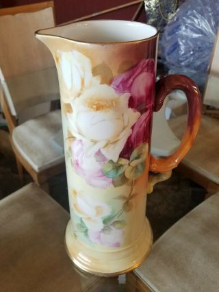 Jean Pouyat Limoges France Hand Painted Artist Signed Tankard Pitcher Roses