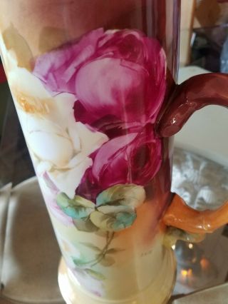 Jean Pouyat Limoges France Hand Painted Artist Signed Tankard Pitcher Roses 2