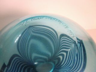 Stuart ABELMAN Art Glass Round Vase SIGNED Iridescent Pulled Feather 1988 3