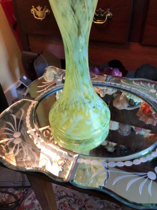 Fenton Topaz Opalescent Daisy & Fern Jack in the Pulpit Vase Blue Trim 7