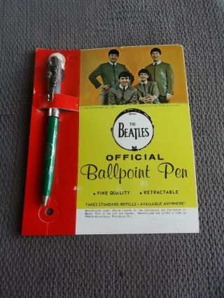 The Beatles Vintage Official Ballpoint Pen On Card Moc By Press - Initials U.  S.