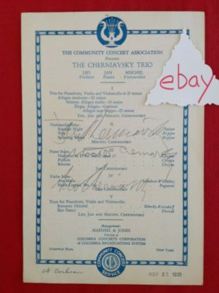 1931 Cherniavsky Trio Three Signatures Pencil Signed Box B Johnstown Pa Program