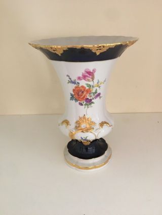 Antique Meissen Vase Hand Painted Cobalt Gold Accents & Trim
