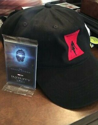 2019 Sdcc Black Widow Hat And Marvel Infinity Stone Collectors Cards