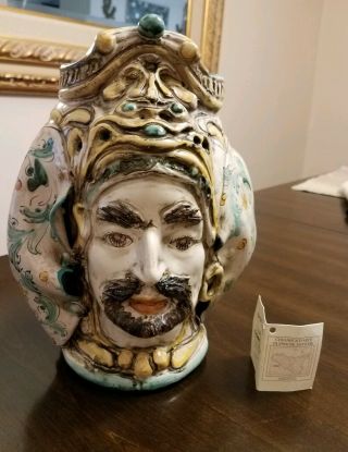 Large Ceramics Caltagirone Saltin Head Hand Painted Pottery Made In Italy