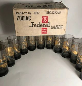 Old Stock Vintage Zodiac Drinking Glasses Set Of 12 Gold The Federal