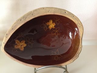 Antique Rookwood Art Pottery Almond Nut Dish Bowl Brown Flower Early 1900 