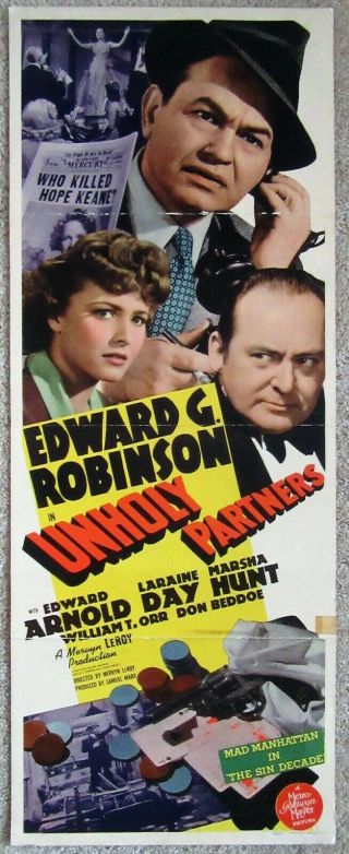 Unholy Partners 1941 Insrt Movie Poster Rld Edgward G.  Robinson Vg