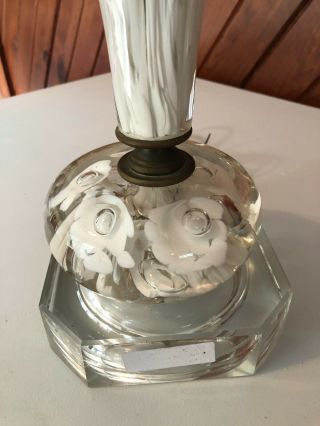 Vintage St.  Clair Glass Table TV Lamp Art Glass White Trumpet Floral Paperweight 5
