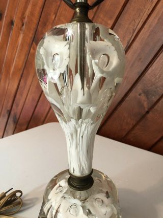 Vintage St.  Clair Glass Table TV Lamp Art Glass White Trumpet Floral Paperweight 6