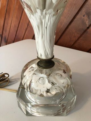 Vintage St.  Clair Glass Table TV Lamp Art Glass White Trumpet Floral Paperweight 7