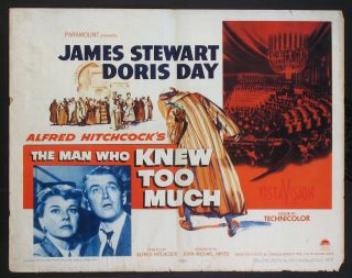 Man Who Knew Too Much Doris Day James Stewart Hitchcock Half Sheet 1956