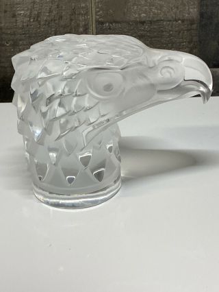 Lalique Crystal Eagle Head Tete d ' Aigle Car Mascot Paperweight Signed 4