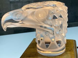 Lalique Crystal Eagle Head Tete d ' Aigle Car Mascot Paperweight Signed 8