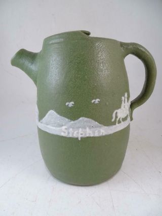 Antique Folk Art Pottery Pisgah Arden Nc Stephen Long Pine Cameo Pitcher Vintage