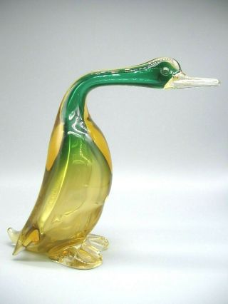 2 Vintage Murano Gold Fleck & Sommerso Glass Birds - Duck 7 " X 8 " & Stylised Swan