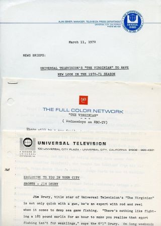 James Drury Doug Mcclure The Virginian Rare 1967 Nbc Tv Press Material