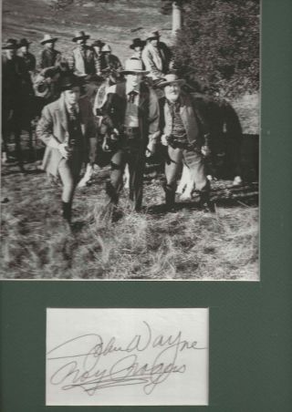 Rare Hand Signed Roy Rogers & John Wayne Card Matted W/ A Dark Command Photo