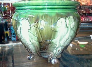 Large Footed Weller Sirens Of The Sea Majolica Jardiniere Planter Nouveau Women
