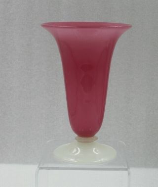 Steuben Art Glass Rosaline Opaline Alabaster Glass Footed Vase 6”
