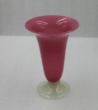 Steuben Art Glass Rosaline Opaline Alabaster Glass Footed Vase 6” 2