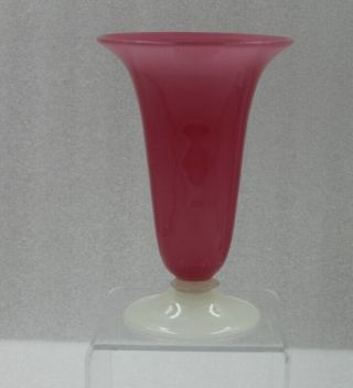 Steuben Art Glass Rosaline Opaline Alabaster Glass Footed Vase 6” 3