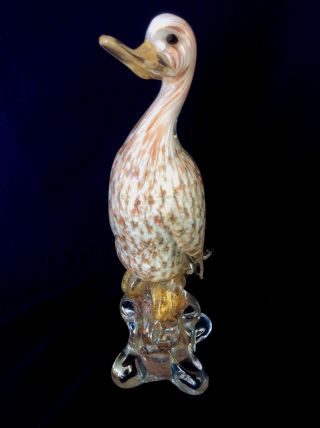 Vintage Italy Murano Art Glass Duck White Gold Color 9.  5 "