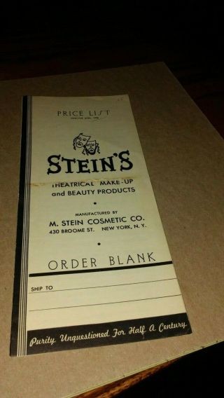 1936 Theater Memorabilia - - 2 Stein ' s Theatrical Makeup brochures - York 4