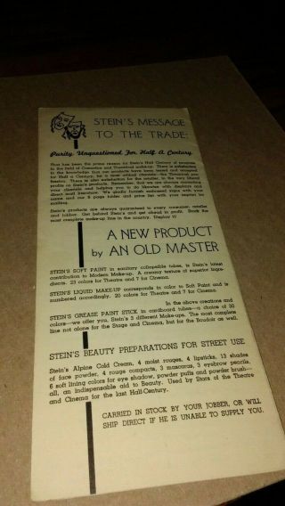 1936 Theater Memorabilia - - 2 Stein ' s Theatrical Makeup brochures - York 5