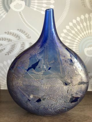 23cm Tall Isle Of Wight Glass Lollipop Vase In Azurene Blue