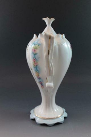 Antique RS Prussia Porcelain Chocolate Pot Blown Out Handle Pink Roses 4