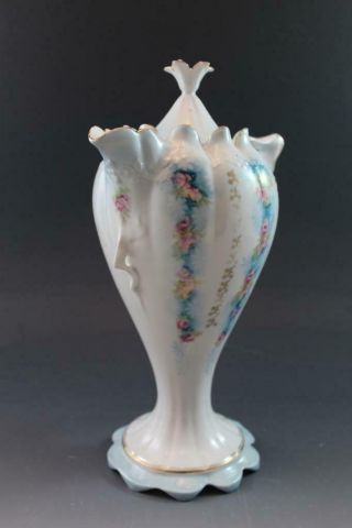Antique RS Prussia Porcelain Chocolate Pot Blown Out Handle Pink Roses 7