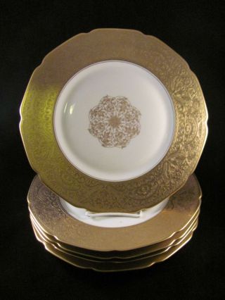 Antique Set 6 Heinrich Co Gold Encrusted Dinner Plate Selb Bavaria Snowflake 11 "