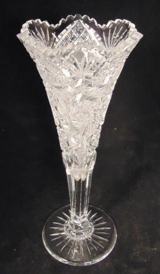 Large Abp American Brilliant Cut Glass Crystal Trumpet Vase 14 "