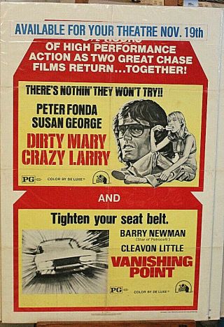 Movie Poster Double Dirty Mary Crazy Larry/vanishing Point 1sh 1975