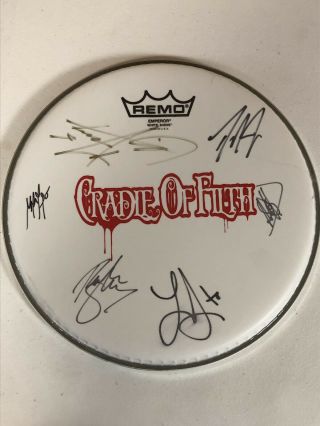 Cradle Of Filth Autographed Signed Drumhead With Signing Picture Proof