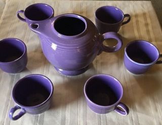 Lilac Fiestaware,  Teapot (no Lid) And 6 Tea Cups Set Fiesta,  Purple Ships