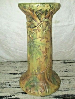 Weller Woodcraft Arts And Craft Oak Leaf & Acorns Jardiniere Pedestal Base 19 "