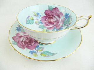 Paragon Teacup Cup And Saucer Pale Blue With Large Cabbage Rose