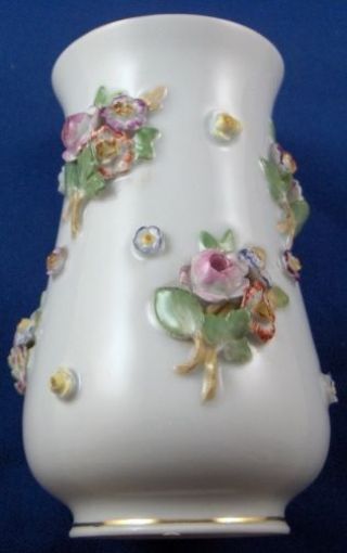 Antique 19thC Meissen Porcelain Applied 3D Flower Small Vase Porzellan German 3
