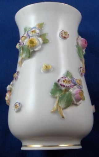 Antique 19thC Meissen Porcelain Applied 3D Flower Small Vase Porzellan German 4