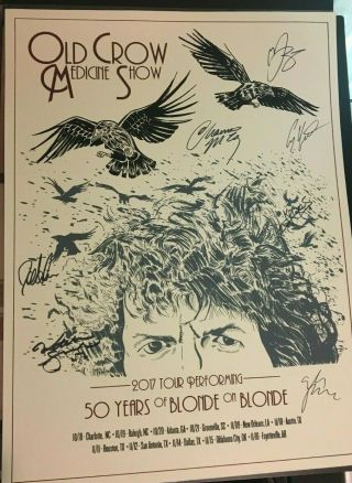 Old Crow Medicine Show Signed By Band Poster Blonde On Blonde Tour Bob Dylan