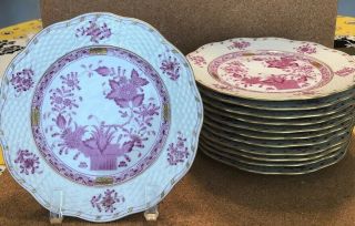 Set Of 12 Herend Hungary Raspberry Indian Basket Pattern Dessert Plates 7 - 3/8”