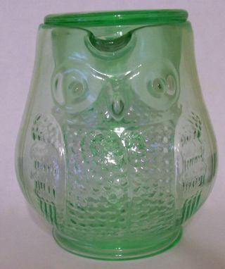 Bedside Night Carafe Tumbler Green Depression Glass Owl Pitcher Cup Set