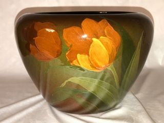 Antique Weller Art Pottery Louwelsa Floral 6.  75 " H Jardiniere Flower Pot Signed