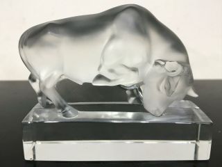 Signed Lalique France Frosted Art Glass Taurus Ram Bull Statue Figurine