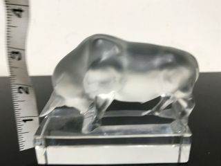 Signed LALIQUE France Frosted Art Glass Taurus Ram Bull Statue Figurine 3