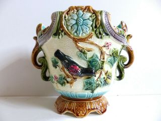 Rare Antique French Majolica Cache Pot Jardiniere Planter W.  Bird 1900 